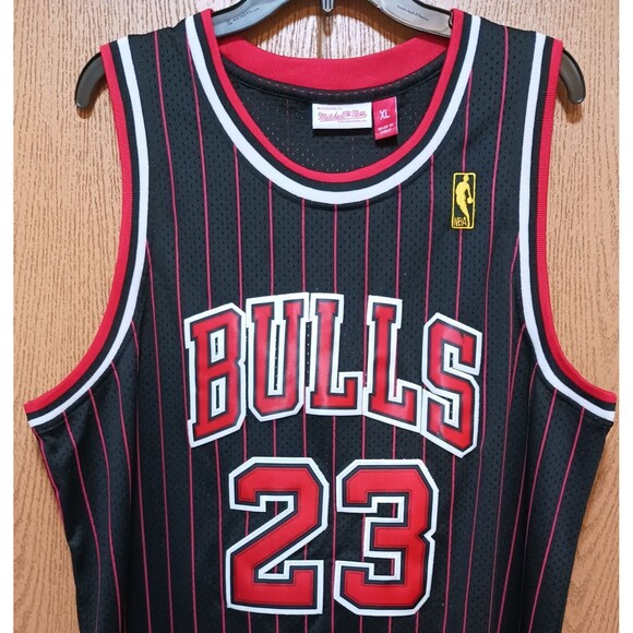 Michael Jordan (Mitchell & Ness)-(Bulls)-(Jersey)-(Black)-(Stripe)-(XL)-$100.00 - Picture 3 of 10